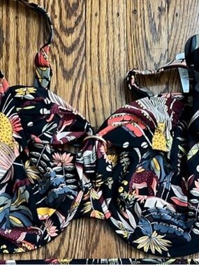 Floral & Animal Print Underwire Bikini C Cup Top in Black and Multicolor